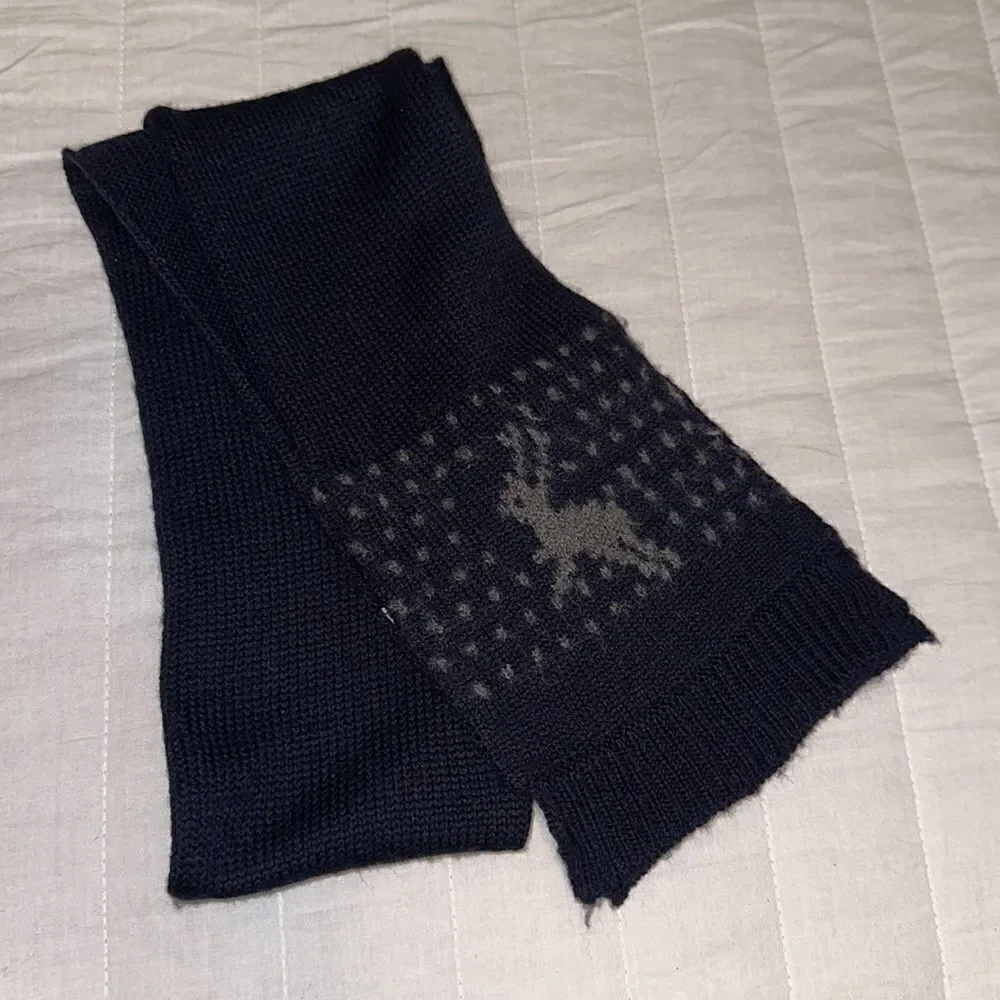 Navy Gray Extra Fine Italian Merino Reindeer Wool Scarf